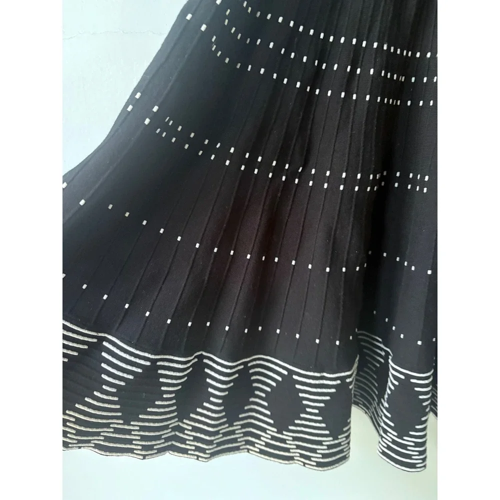 Kate Spade Black White Geometric Knit Fit and‎ Flare Dress Size S